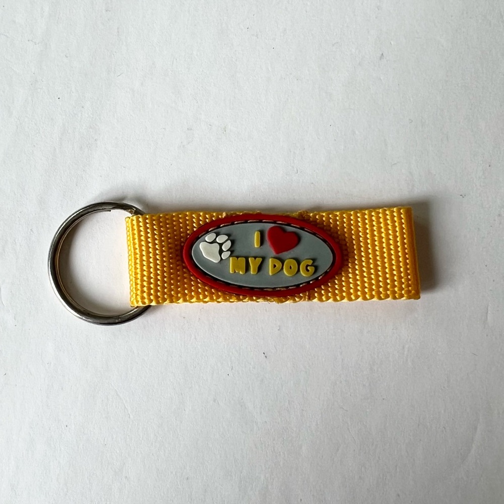 Vintage I‎ Love My Dog Keychain Yellow 2.5”